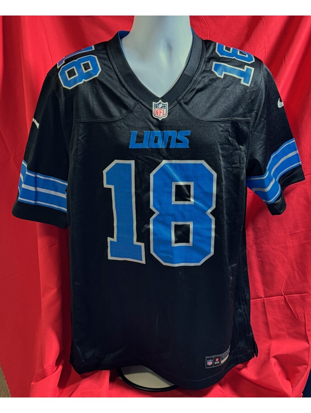 Nike Detroit Lions Isaac TeSlaa #18 Black Alternate Game Jersey Mens M NEW